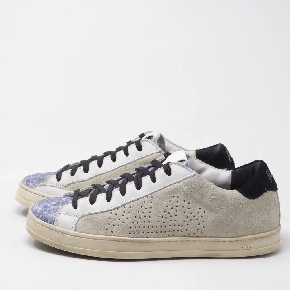 P448 Women Sneakers Shoes White Gray Blue Glitter John Low Top 38 / 7-7.5